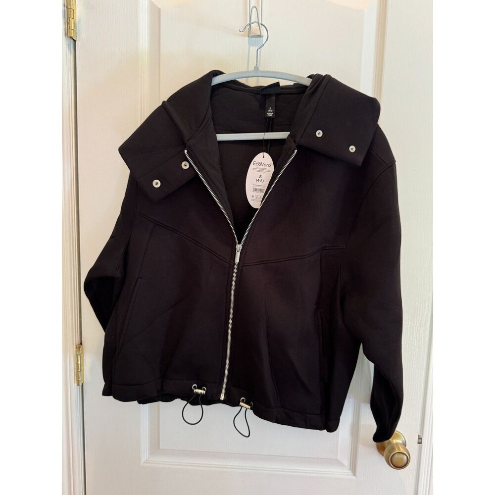 NWT Scoop Lenzing EcoVero Neoprene Oversized Jacket Black Hooded Size S 4-6